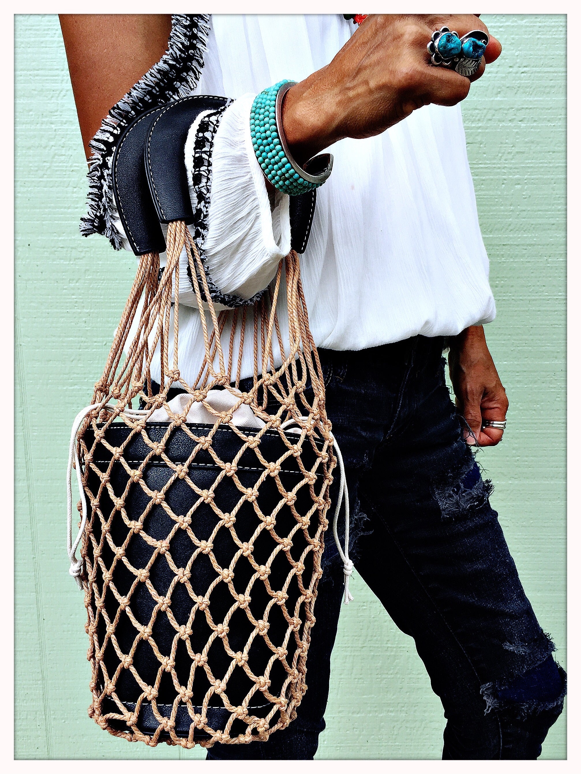 macrame bucket bag