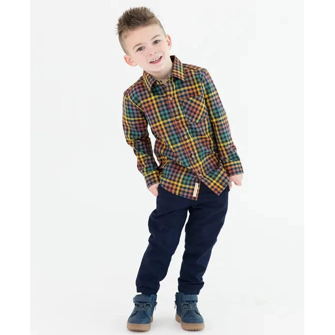 Boys Autumn Rainbow Plaid Button Down Shirt