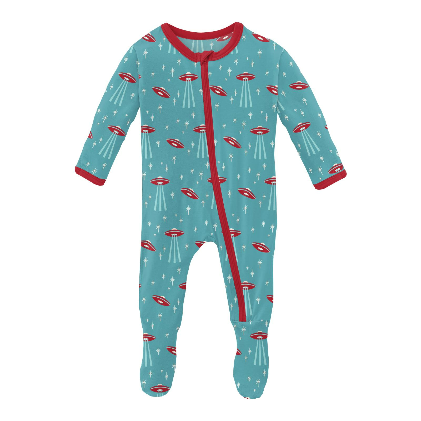 KicKee Pants Footie with Zipper - Peacock Planets, 9-12 Months