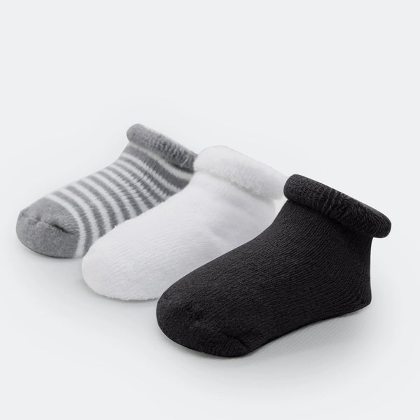 Kushies Newborn Socks 6-Pack (0-3M) - Terry Black/White/Grey-KUSHIES-Little Giant Kidz