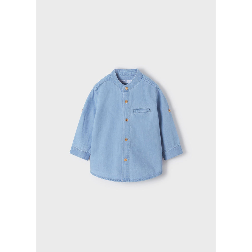 Vergadering dubbellaag stapel Mayoral Baby Boy Mandarin Collar Denim Shirt - Bleach – Little Giant Kidz