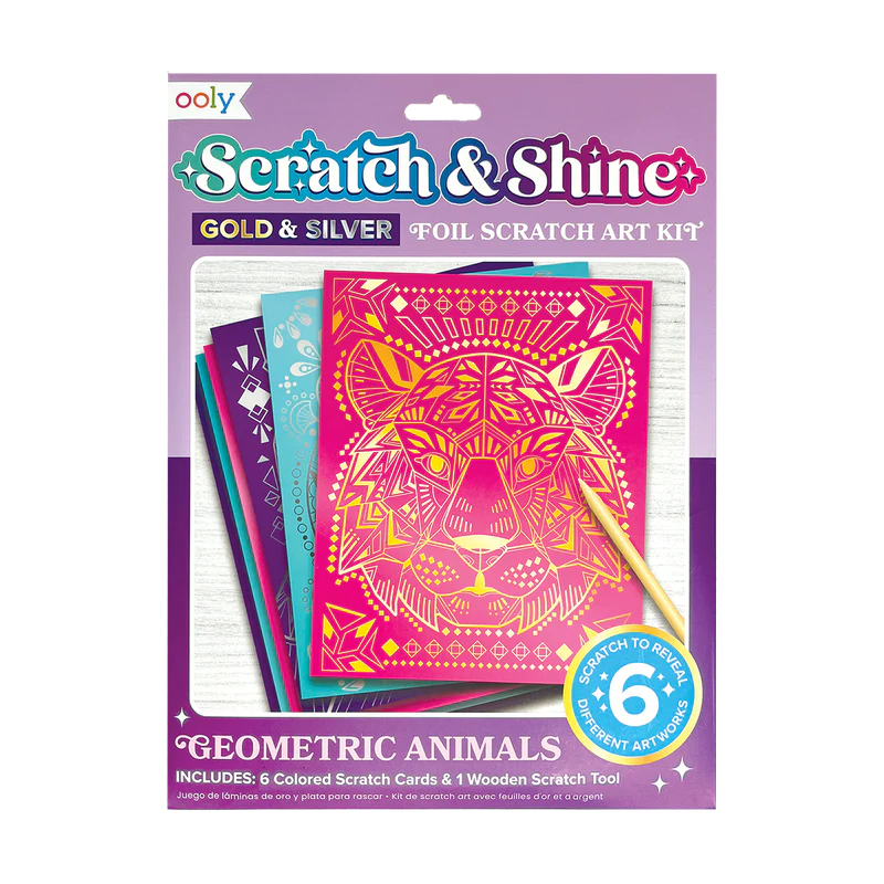 Ooly Scratch & Shine Foil Scratch Art Kit - Geometric Animals
