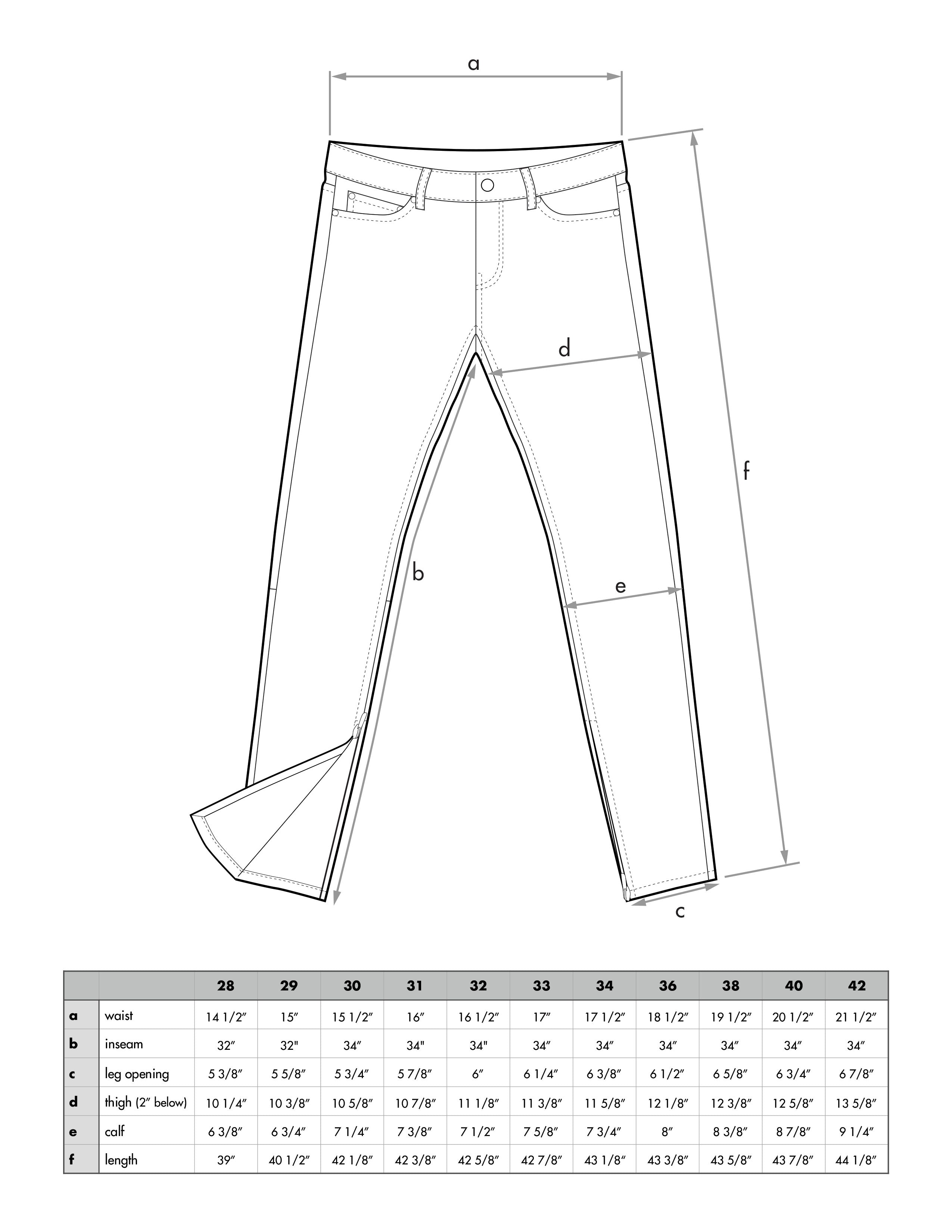 M Jeans Size Chart