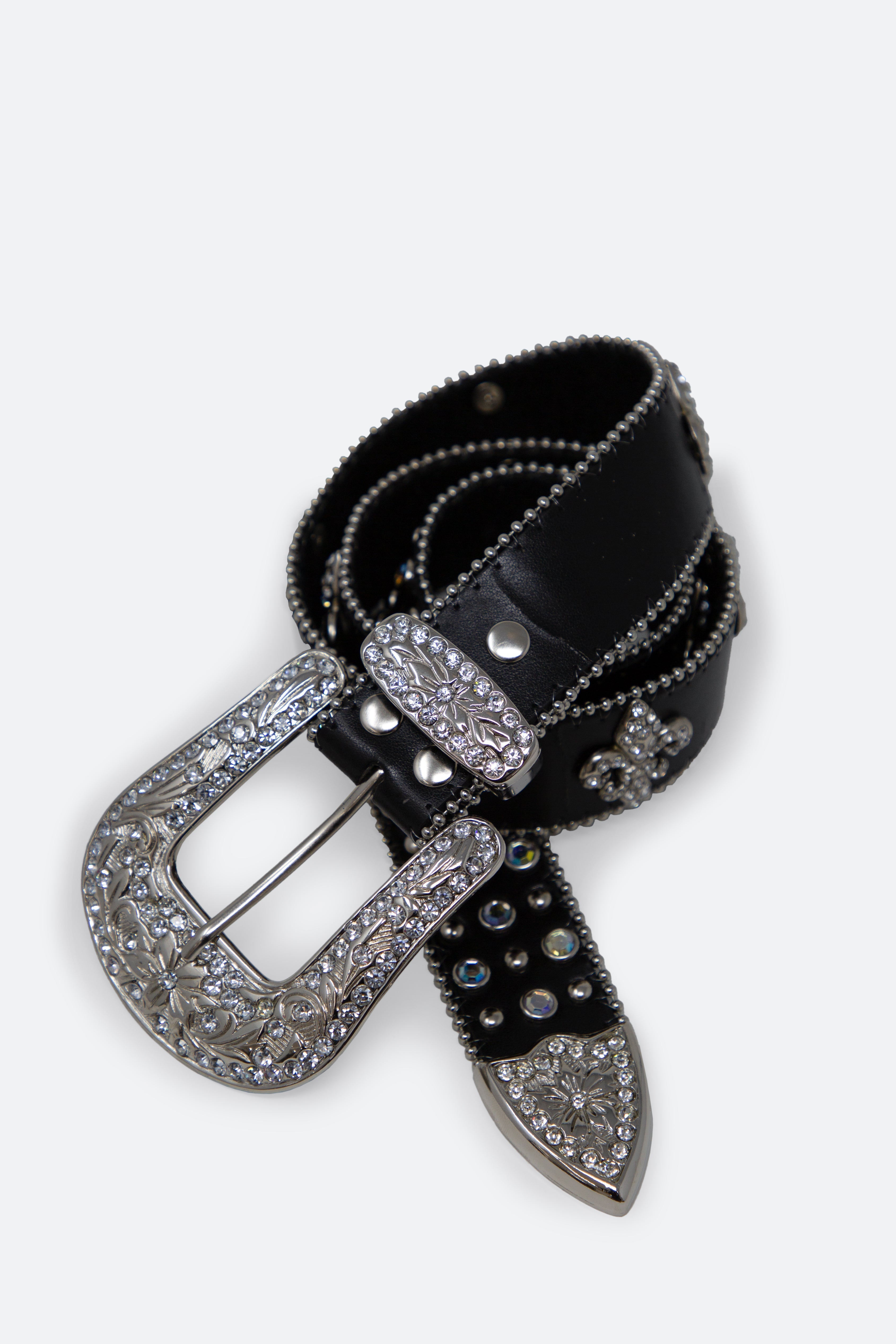 Women's Rhinestone Studded Leather Belt 115 ml / Black