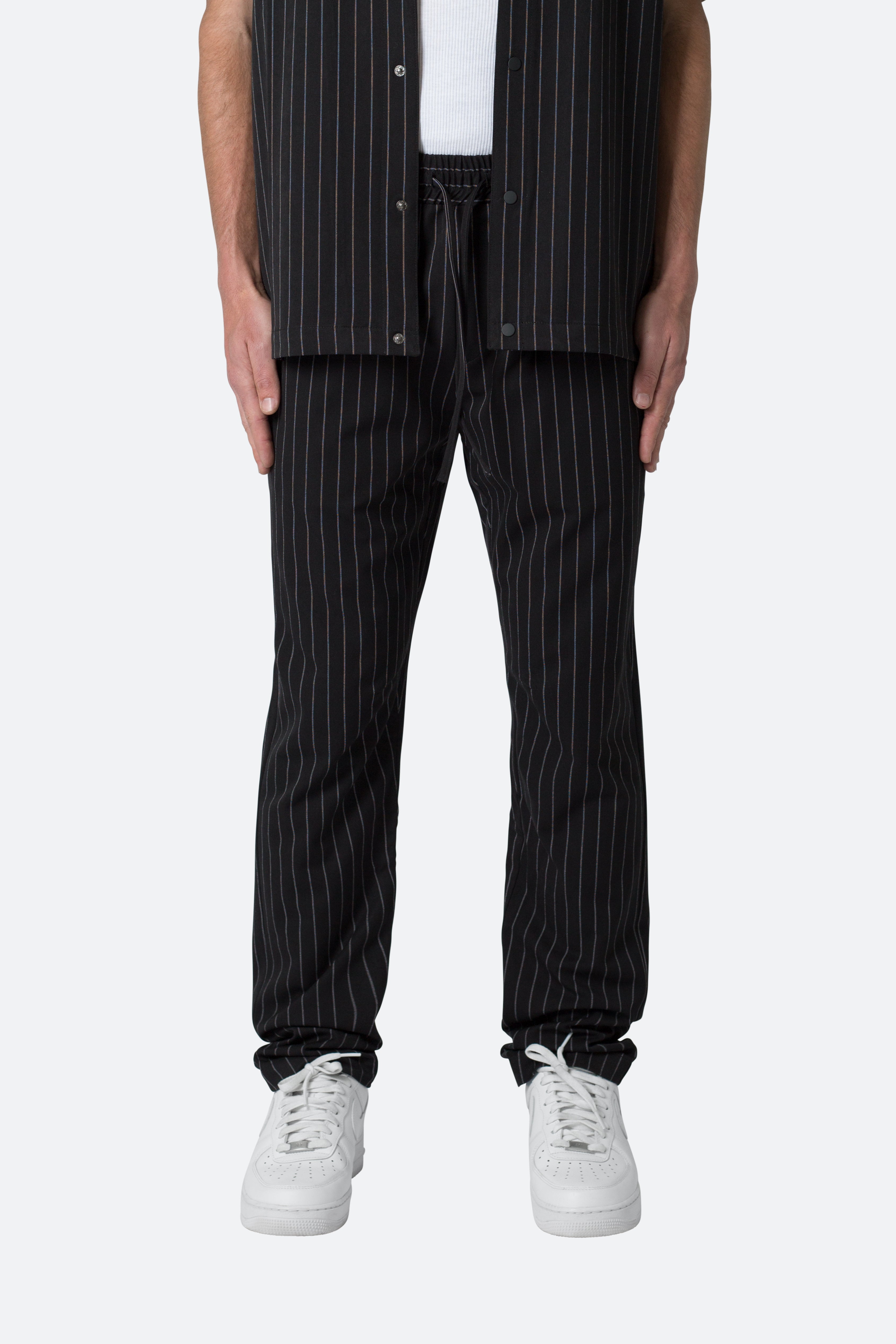 Pinstripe Drawcord Pants - Black, mnml