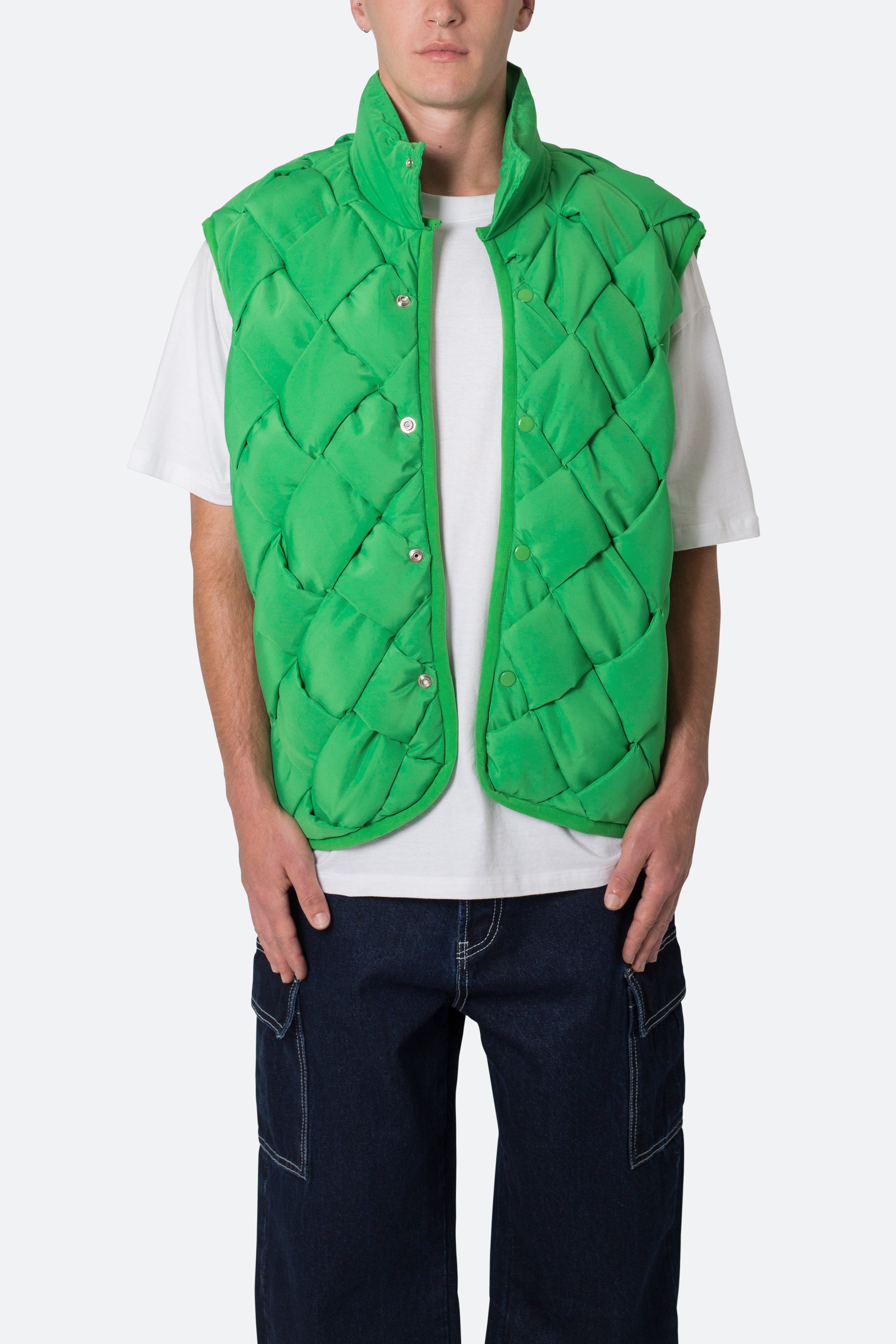 Woven Puffer Vest - Green, mnml