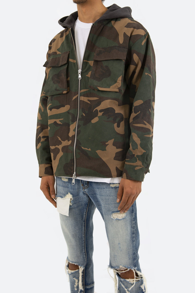 Camo Hooded Zip Up - Woodland Camo | mnml | shop now