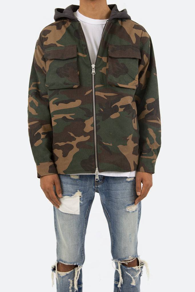 Camo Hooded Zip Up - Woodland Camo | mnml | shop now