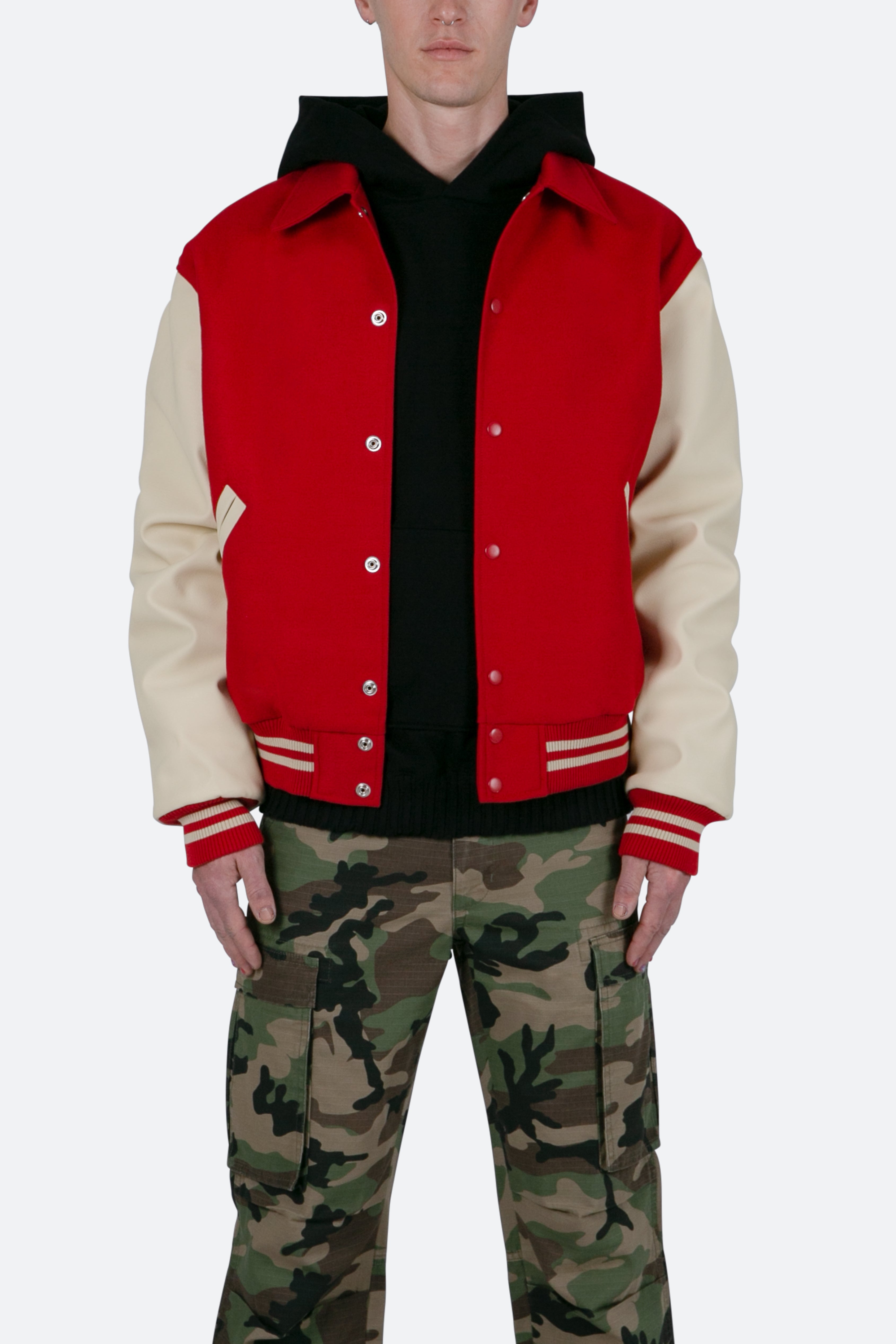 Collared Varsity Jacket - Red/White | mnml | shop now