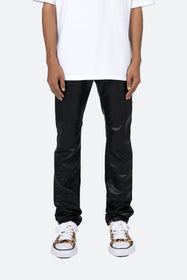 B449 Leather Cargo Flare Denim - Black, mnml