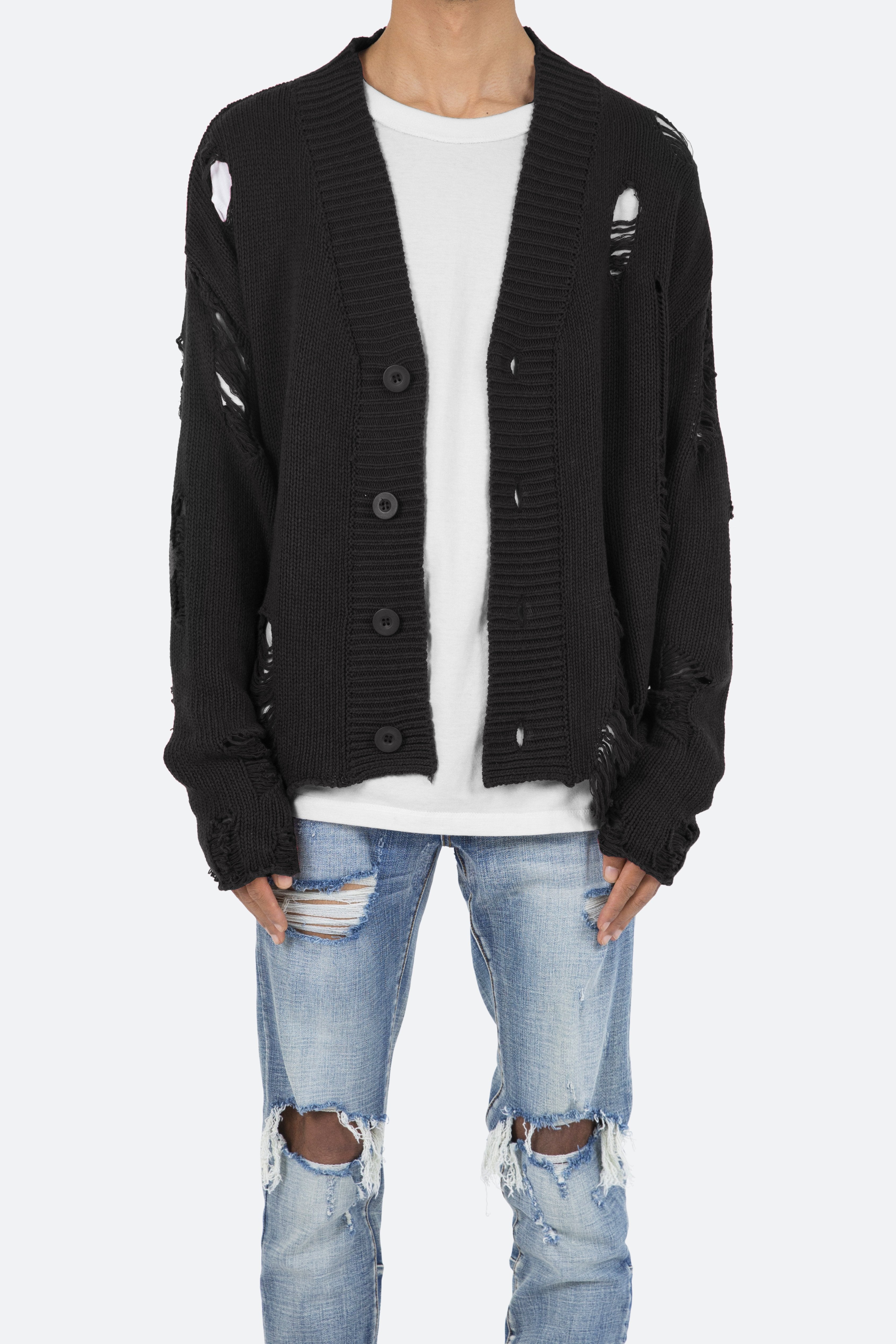 Distressed Cardigan - Black | mnml | shop now