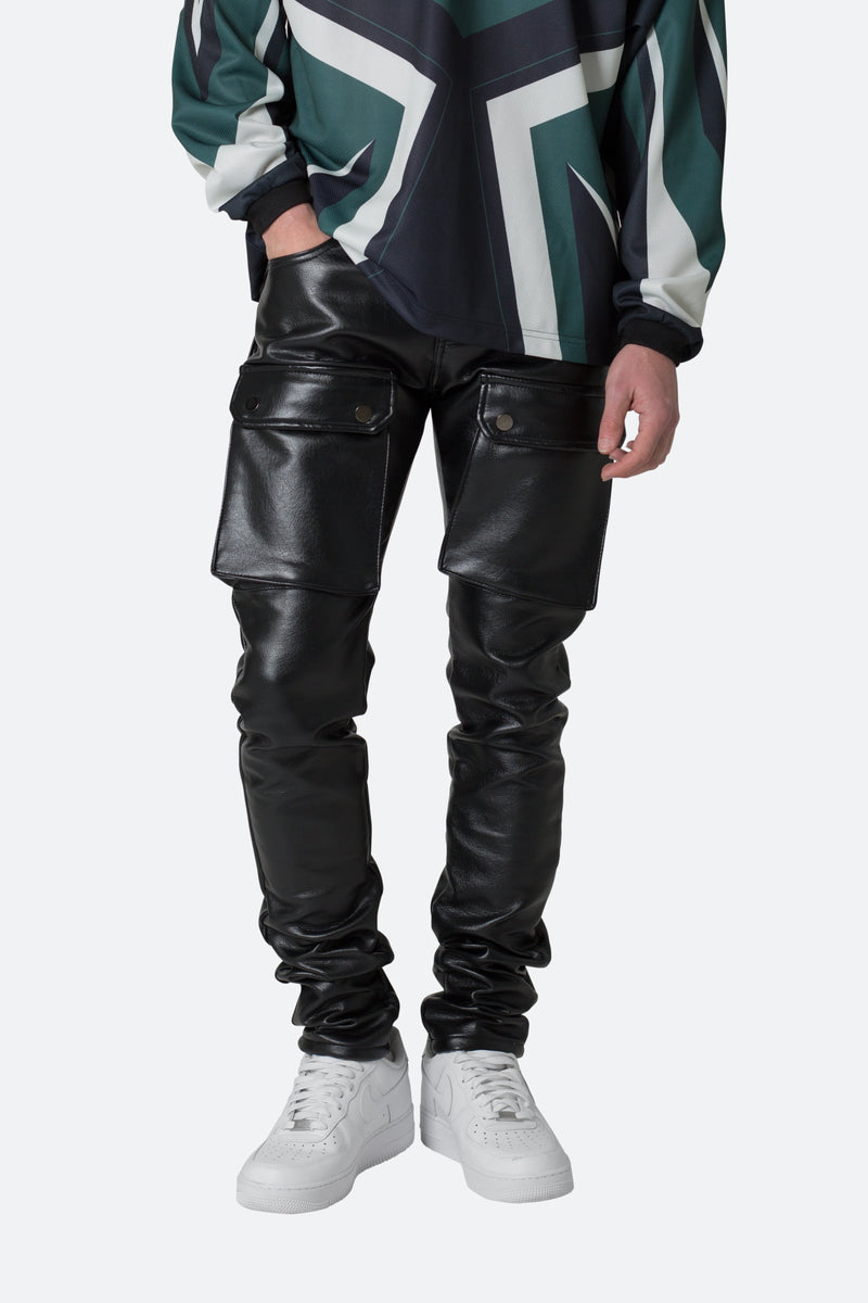 Leather Snap Cargo Pants - Black | mnml | shop now