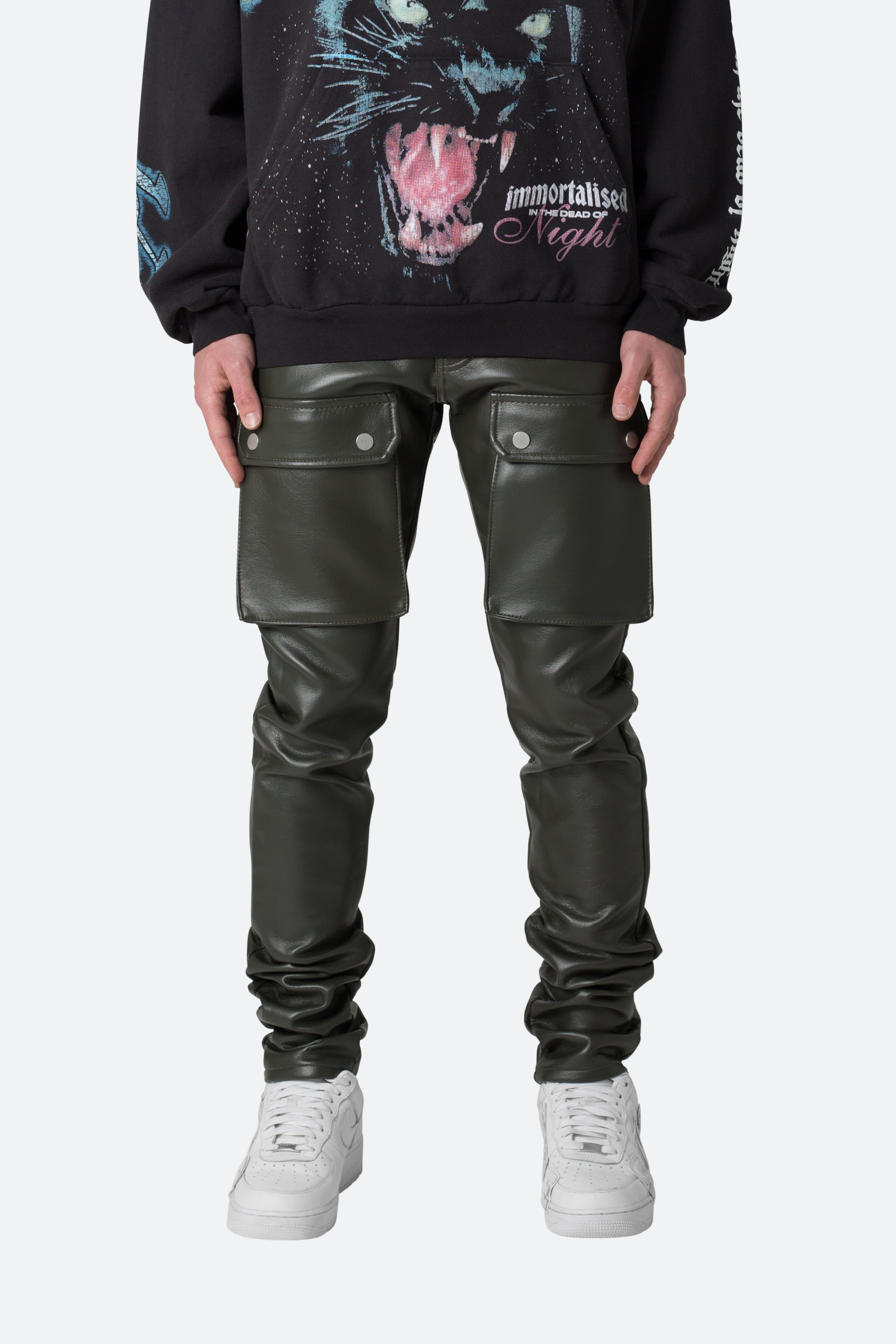 Leather Snap Cargo Pants - Black | mnml | shop now