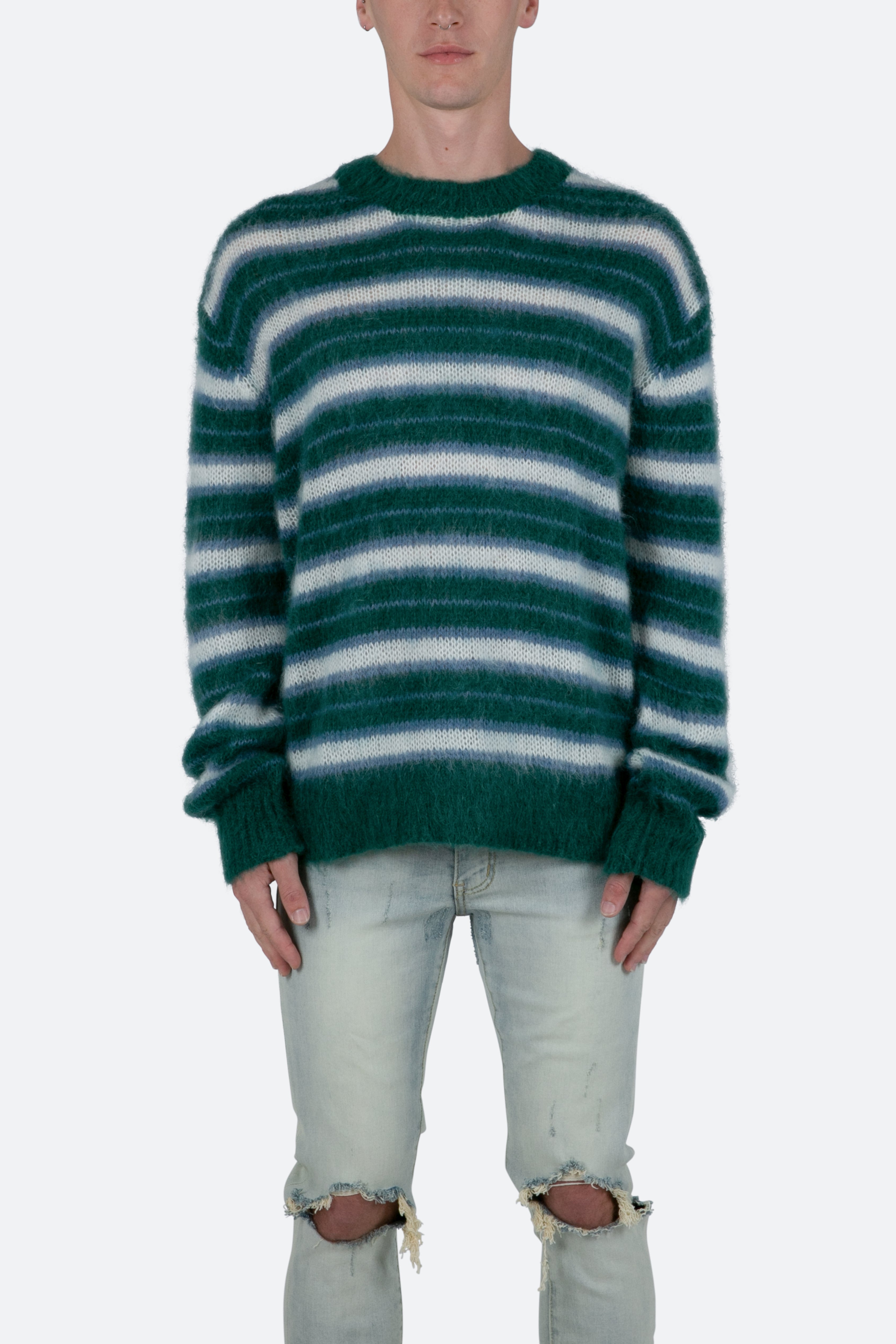 Striped Mohair Sweater Sweater - Green | mnml | shop now