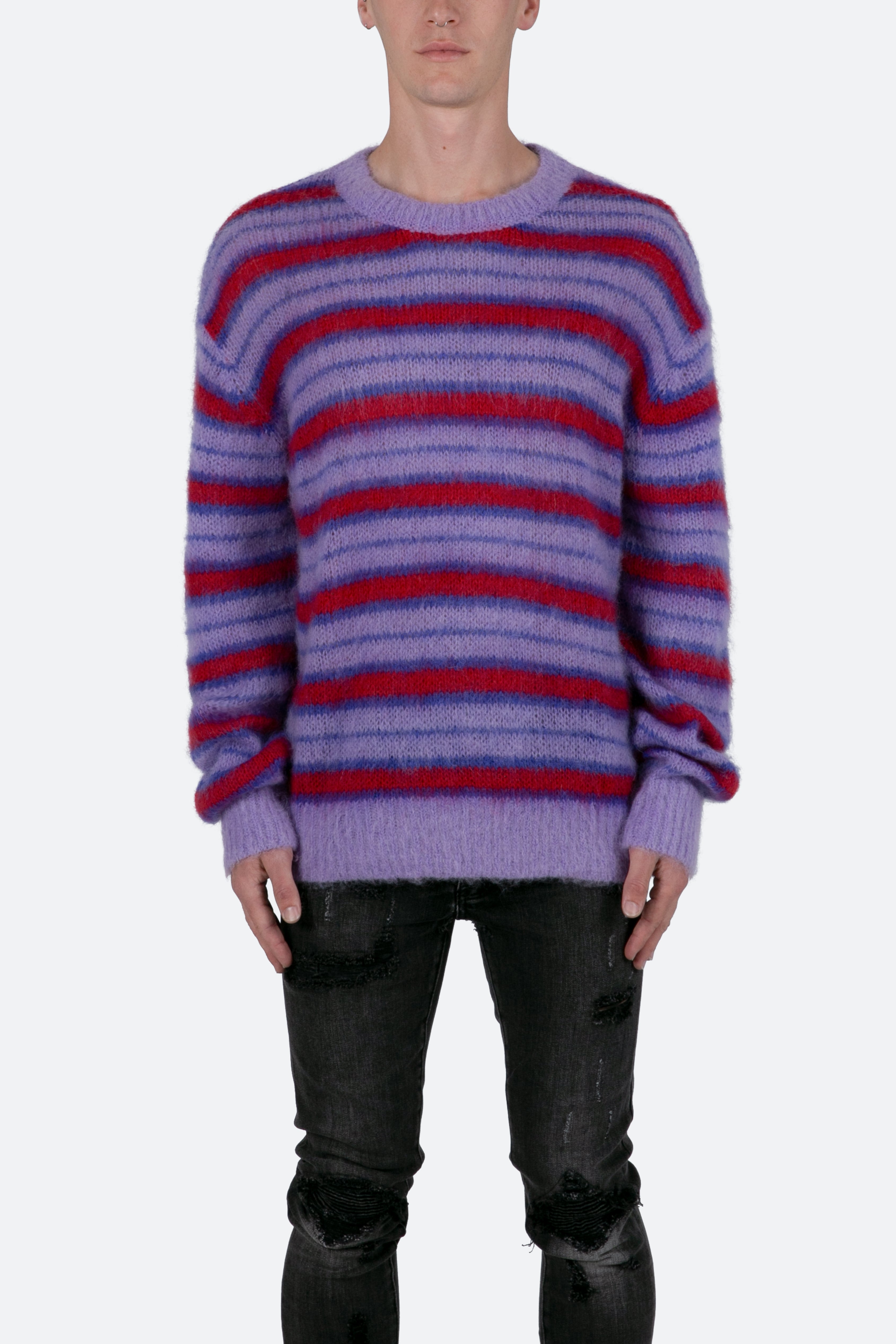 Men's Striped Mohair Sweater - Purple / XXL | mnml