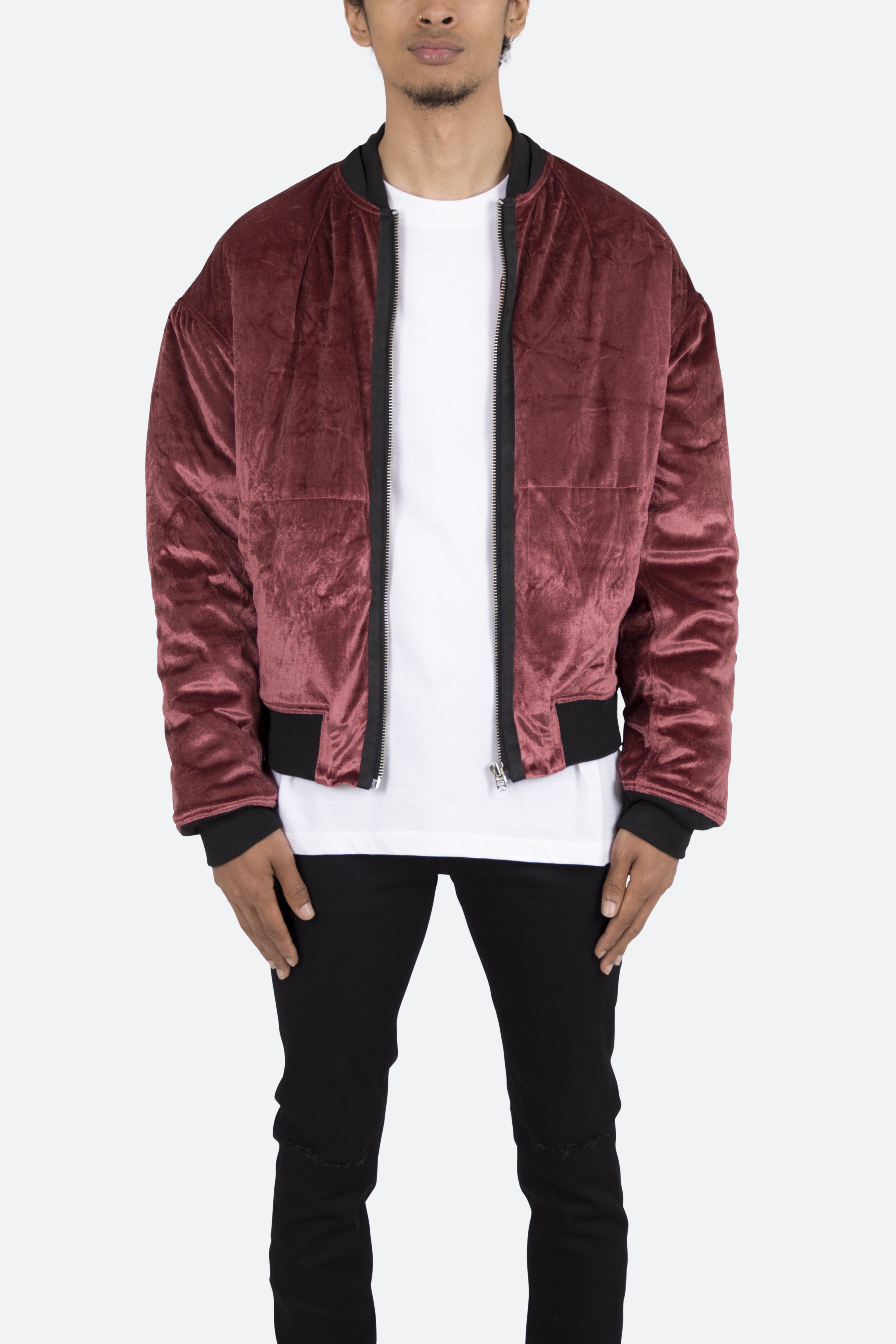 Velour Bomber Jacket - Burgundy