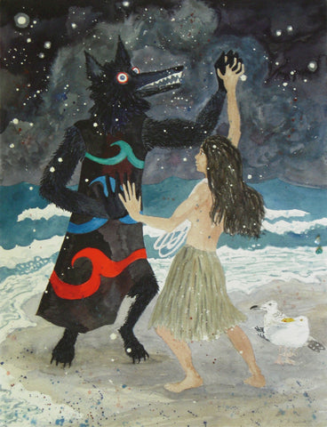 Sandy Eastoak Nature Art, Black Wolf and Pomo Girl