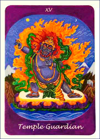The Temple Guardian card from the Rainbow Earth Tarot  by Margaret Duperley