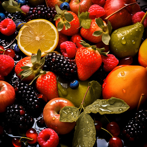 closeup of blackberries, citrus, strawberries, raspberries, pears, quercetin zinc