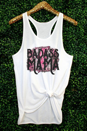 Pink Black Badass Mama Racerback Tank Top - Southern Fried Couture