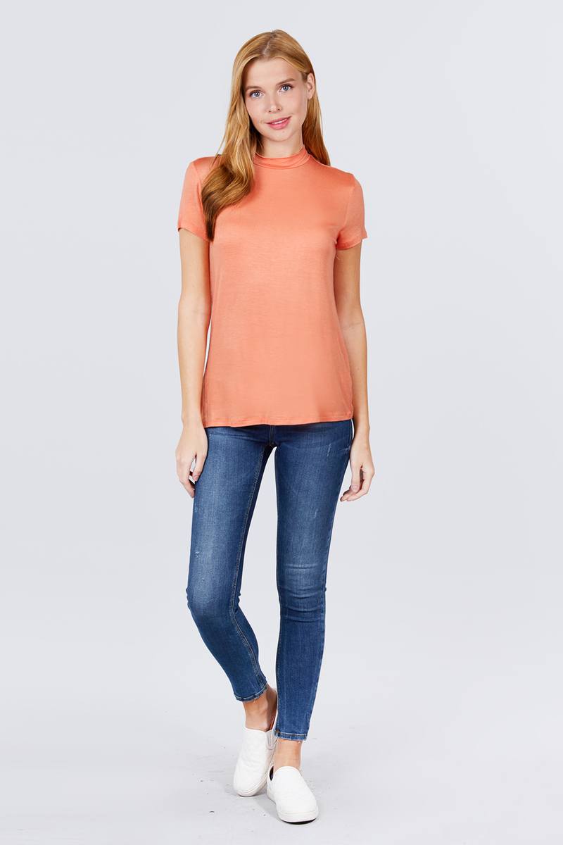 Short Sleeve Mock Neck Rayon Spandex Rib Top - Southern Fried Couture