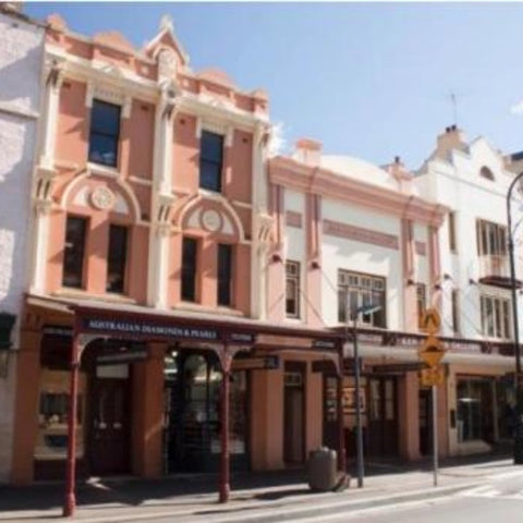 Streetview of the Bausele Australian watch company store in Sydney showing historic facade