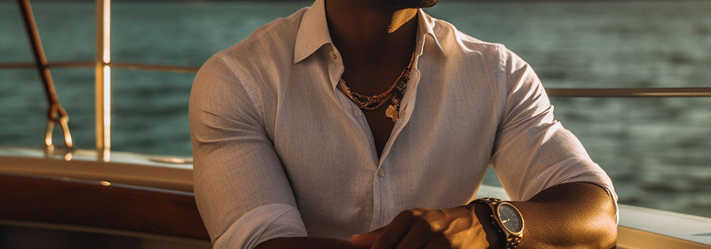 black man with australian watch and jewelry on a sydney boat