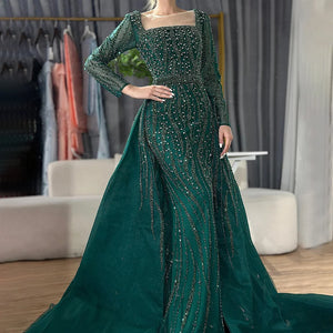 Modest Green Mermaid Evening Dress with Overskirt LA72710 - SERENE  HILL