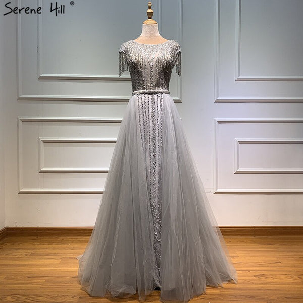 Serene Hill Grey Luxury With Train Evening Dresses Gowns 2023 Beading ...