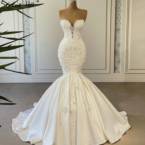 Serene Hill Ivory Mermaid Elegant Wedding Dresses Gowns 2023 Satin ...