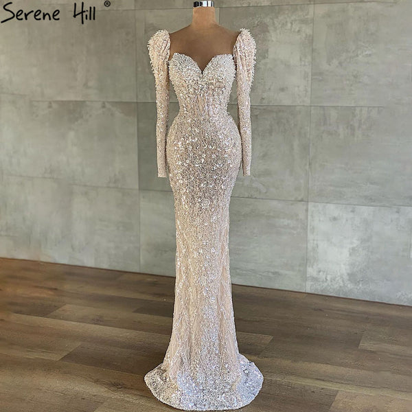 Serene Hill Muslim Beige Mermaid Evening Dresses Gowns 2021 Luxury ...
