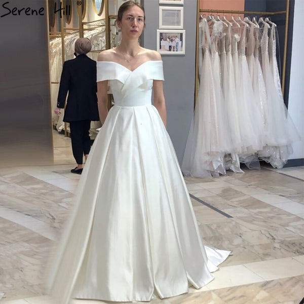 Serene Hill Satin Ivory A-Line Wedding Dresses 2023 Sweetheart Simple ...