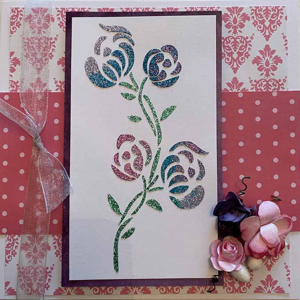 Flower stencil & Glitter past card - Glitzcraft