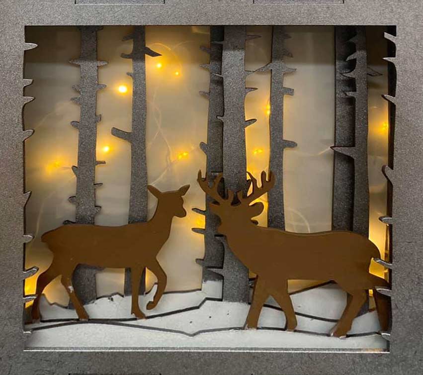 MDF Shapes make Stag Christmas Scene with Lights