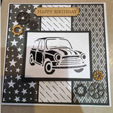 Mini Car Stencils and Glitter paste made this card