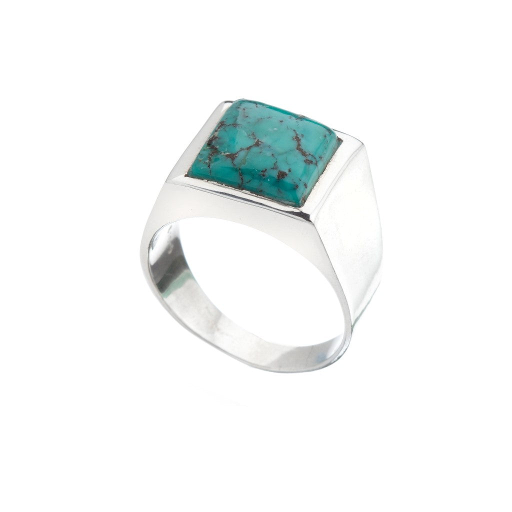 Square Stone Set Labradorite Silver Signet Ring - Brighton Silver