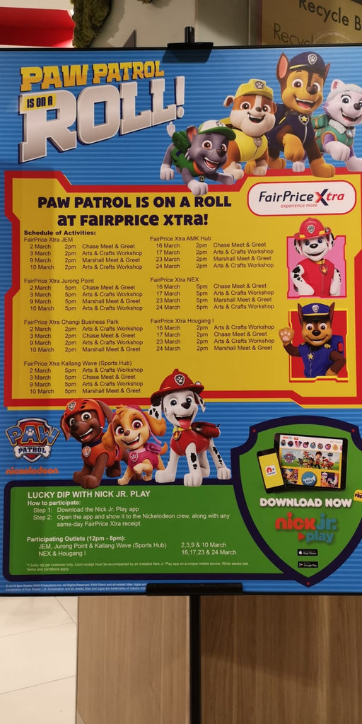 Paw Patrol at FairPrice Xtra Schedule