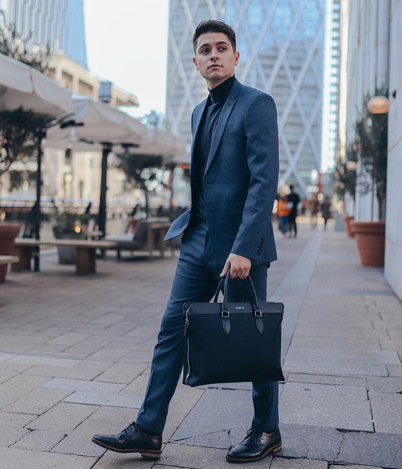 Maverick & Co. Navy Alpha Leather Trimmed Briefcase