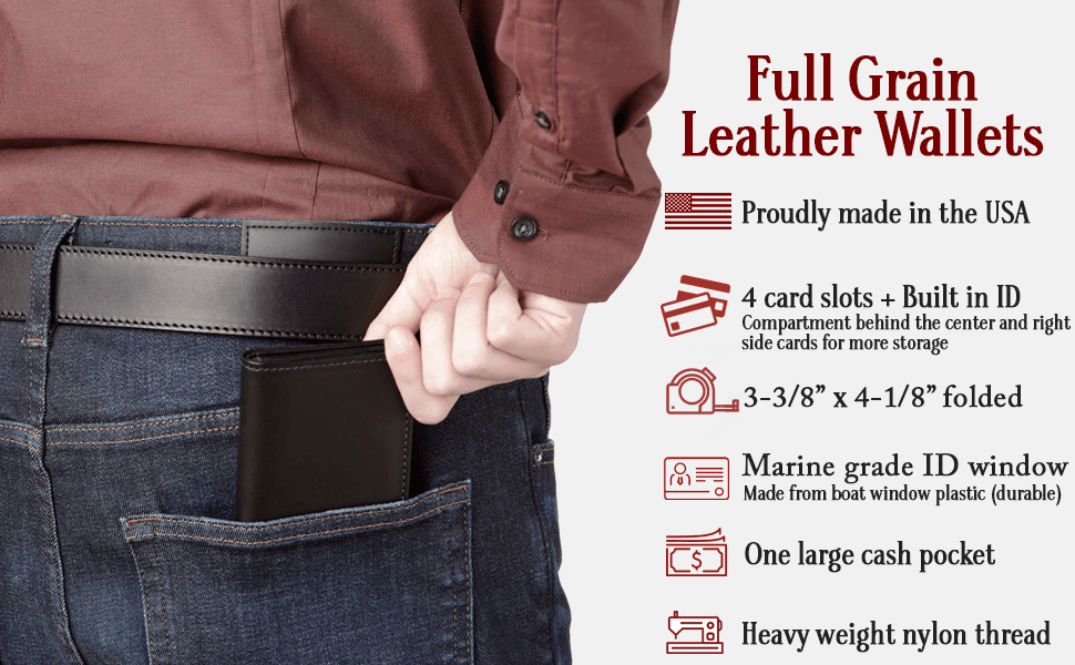 Mens Leather Wallet - USA Made Full Grain Leather