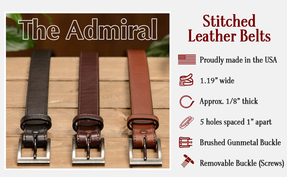1.25 Dark Brown Leather w/buckle, Traditional in Gunmetal