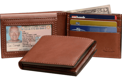 Raw Hyd Leather Trifold Wallets for Men w/Snap Closure (Brown) - Mens Chain Wallet w/ID Slot & Zipper Pocket – Full Grain Mens Brown Leather Wallet
