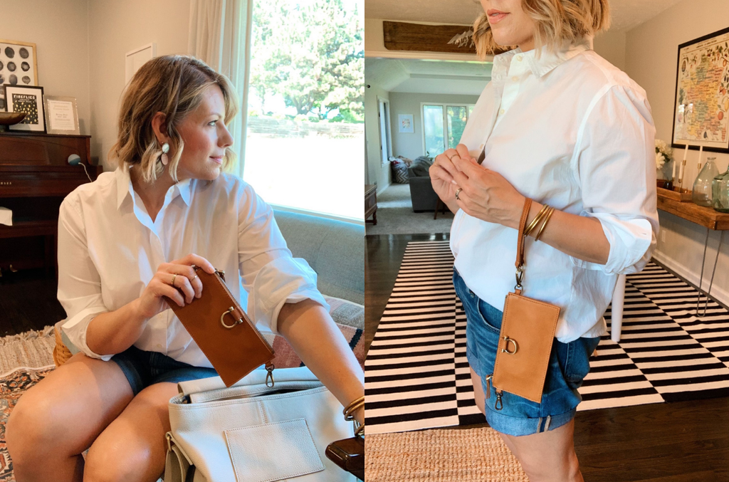 Evelyn is a great leather grab and go option for your phone, keys and cards.