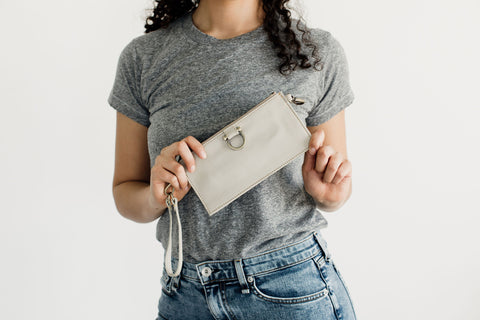 Evelyn wristlet wallet in smoke oil leather