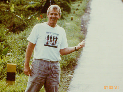 Mike, visiting farms in Sumatra in 1987