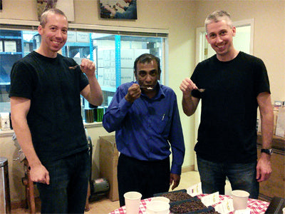 Shaun and Mark cupping coffee with Paddy