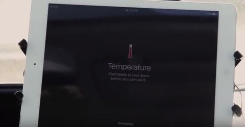  iPad without Cooling Case displaying overheated temperature warning