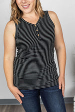 Load image into Gallery viewer, IN STOCK Addison Henley Tank - Black w/White Stripes
