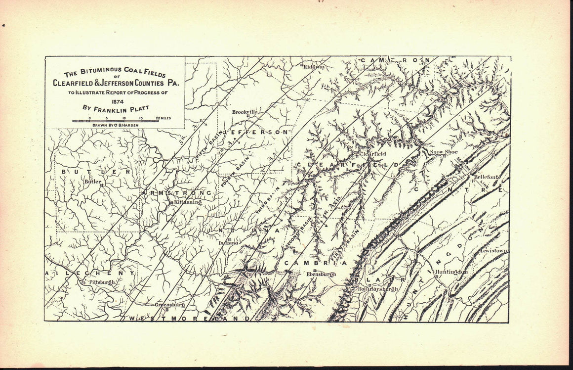 Coal Fields Clearfield & Jefferson Pennsylvania Antique Map 1875