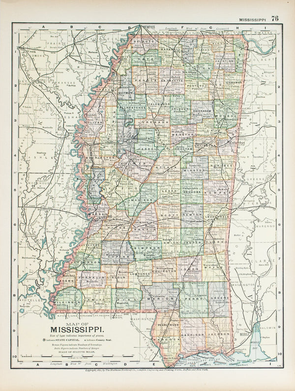 1891 Map of Mississippi - Historic Accents