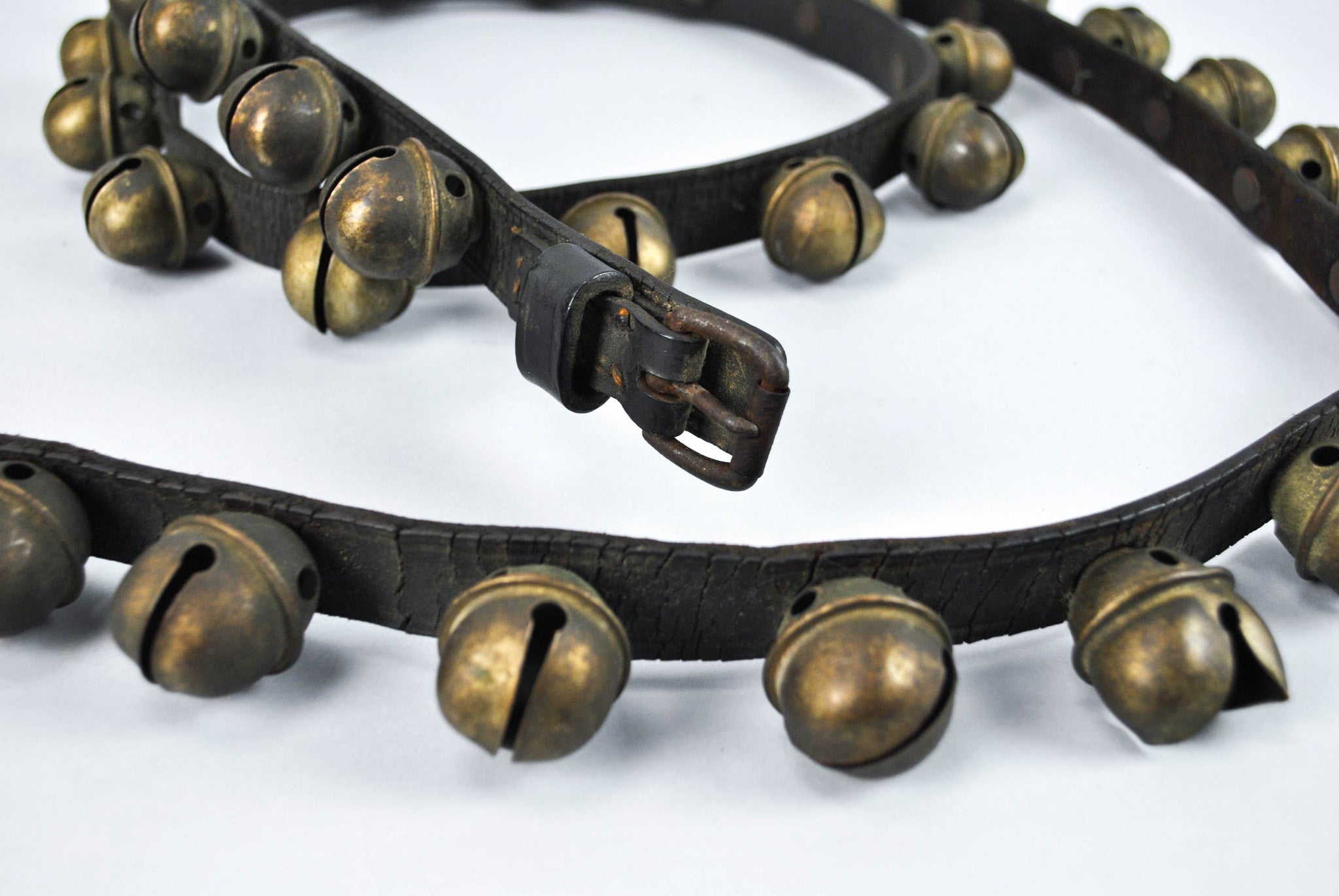 Antique 36 Horse Sleigh Brass Bells 87in Leather Strap w/Buckle ...